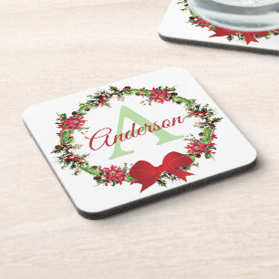 Personalisierter Weihnachtskranz Getränkeuntersetzer