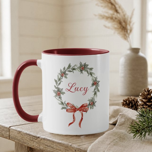 Personalisierter Weihnachtskranz mit Stechpalmenbe Tasse (Von Creator hochgeladen)