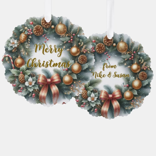 Personalisierter Weihnachtskranz  Ornament Karte (Vorderseite/Rückseite)