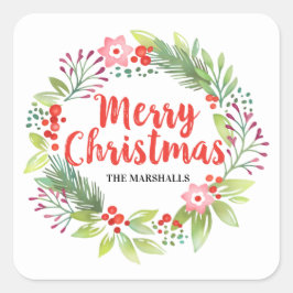 Personalisierter Weihnachtskranz Quadratischer Aufkleber