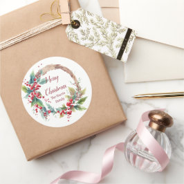 Personalisierter Weihnachtskranz Runder Aufkleber