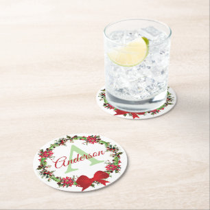 Personalisierter Weihnachtskranz  Runder Pappuntersetzer