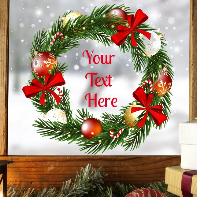 Personalisierter Weihnachtskronenaufkleber für Fen Fensteraufkleber (Personalized Christmas Wreath Window Sticker)