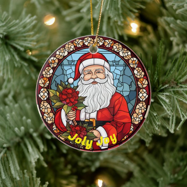 Personalisierter Weihnachtslogan Jolly Joy Santa Keramik Ornament (Baum)