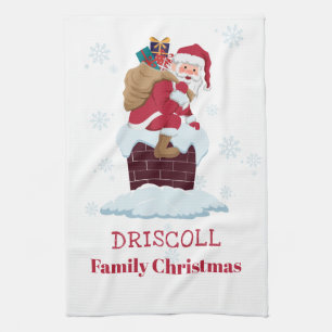 Personalisierter Weihnachtsmann auf dem Dach Weihn Geschirrtuch