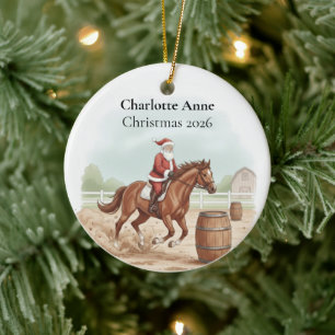 Personalisierter Weihnachtsmann beim Fassspringen Keramik Ornament