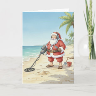 Personalisierter Weihnachtsmann beim Metalldetekto Feiertagskarte