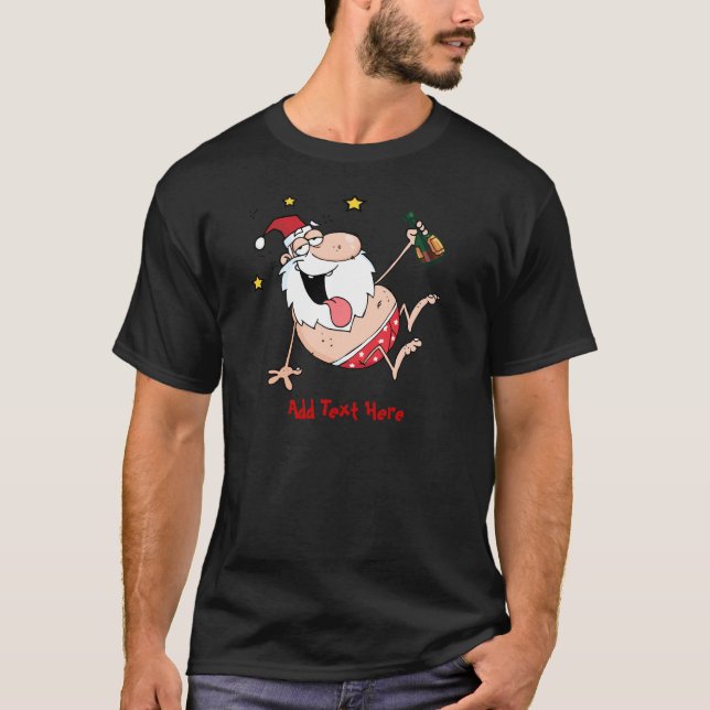 Personalisierter Weihnachtsmann Cartoon Betrunken T-Shirt (Vorderseite)