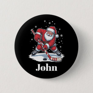 Personalisierter Weihnachtsmann Eishockey Weihnach Button