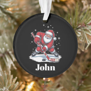 Personalisierter Weihnachtsmann Eishockey Weihnach Ornament