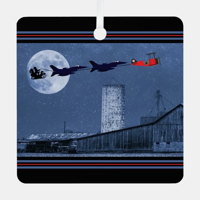 Personalisierter Weihnachtsmann, F16 Jet, Red Bipl Ornament Aus Metall (Vorderseite)