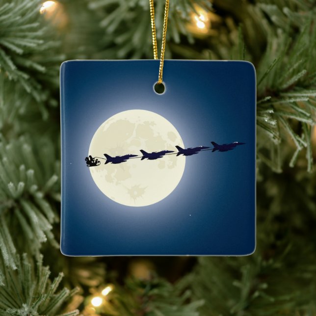 Personalisierter Weihnachtsmann/ F-16 Jets Militär Keramikornament (Baum)