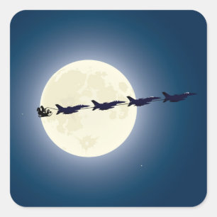 Personalisierter Weihnachtsmann/ F-16 Jets Militär Quadratischer Aufkleber