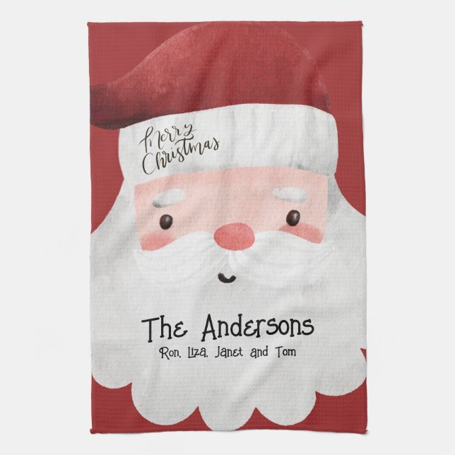 Personalisierter Weihnachtsmann frohe Weihnachten Geschirrtuch (Vertikal)