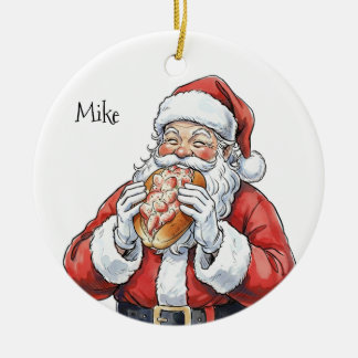 Personalisierter Weihnachtsmann isst Lobster Roll Keramik Ornament