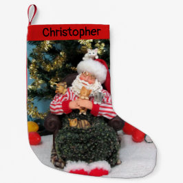 Personalisierter Weihnachtsmann & Kätzchen Strumpf Kleiner Weihnachtsstrumpf