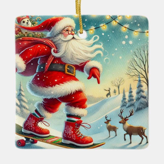 Personalisierter Weihnachtsmann Keramikornament (Vorderseite)