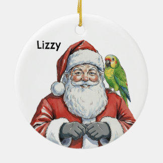 Personalisierter Weihnachtsmann mit Amazonaspapage Keramik Ornament