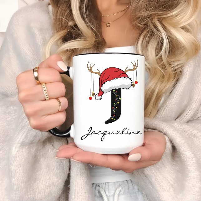 Personalisierter Weihnachtsmann-Monogramm-Becher f Tasse (monogram christmas mug, holiday coffee mug, christmas coworker gift, christmas mug for friends,)