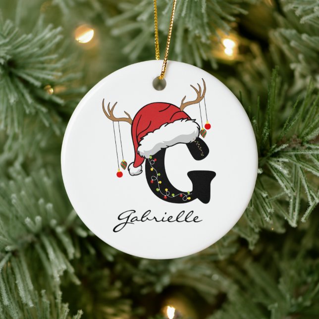 Personalisierter Weihnachtsmann-Monogramm-Schmuck  Keramik Ornament (Baum)