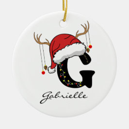 Personalisierter Weihnachtsmann-Monogramm-Schmuck  Keramik Ornament