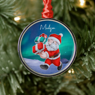 Personalisierter Weihnachtsmann Nordlichter Weihna Ornament Aus Metall