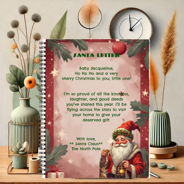 Personalisierter Weihnachtsmann Nordpol Rentiere R Notizbuch (Personalized Santa Claus North Pole Reindeer Red Notebook)