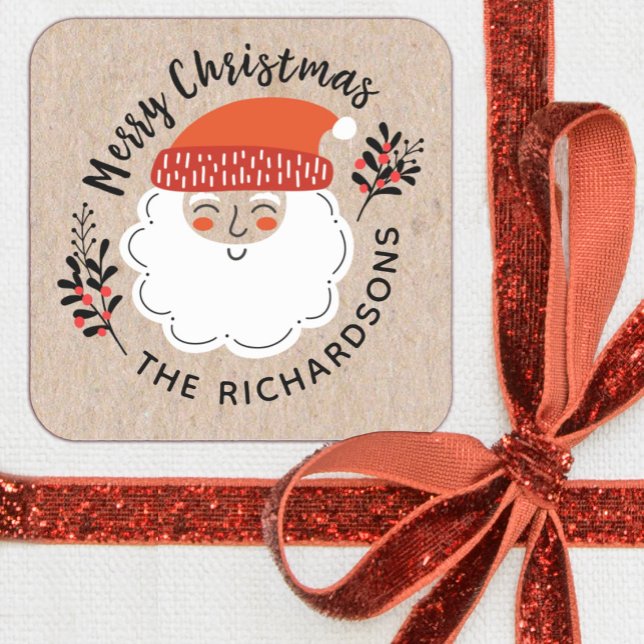 Personalisierter Weihnachtsmann Quadratischer Aufkleber (A cute kraft Santa Claus Christmas sticker. Cute for decorating your holiday gifts.)