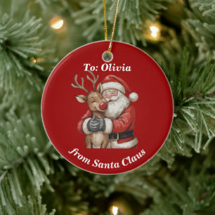 Personalisierter Weihnachtsmann & Reindeer - Weihn Keramik Ornament