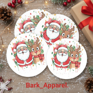 Personalisierter Weihnachtsmann & Rentiere Wasserf Runder Aufkleber