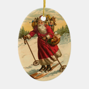 Personalisierter Weihnachtsmann-Ski-Weihnachtsbaum Keramikornament