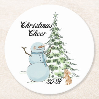 Personalisierter Weihnachtsmann Snowman Runder Pappuntersetzer