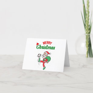 Personalisierter Weihnachtsmann spielt Fußball Wei Feiertagskarte