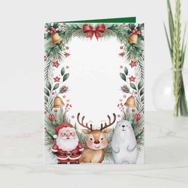 Personalisierter Weihnachtsmann und Freunde Weihna Karte (Vorderseite)