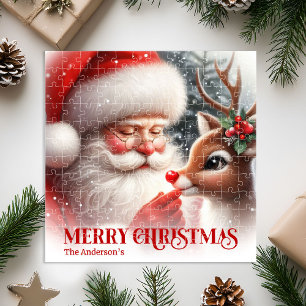 Personalisierter Weihnachtsmann und Rudolph Festta Puzzle