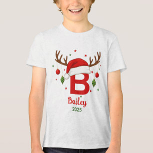 Personalisierter Weihnachtsmonogramm B Santa Hut Tri-Blend Shirt