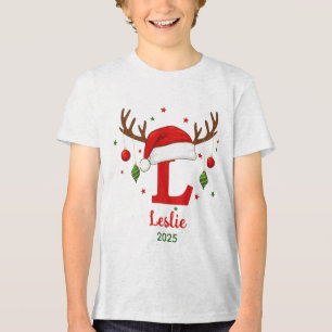 Personalisierter Weihnachtsmonogramm L Santa Hut Tri-Blend Shirt