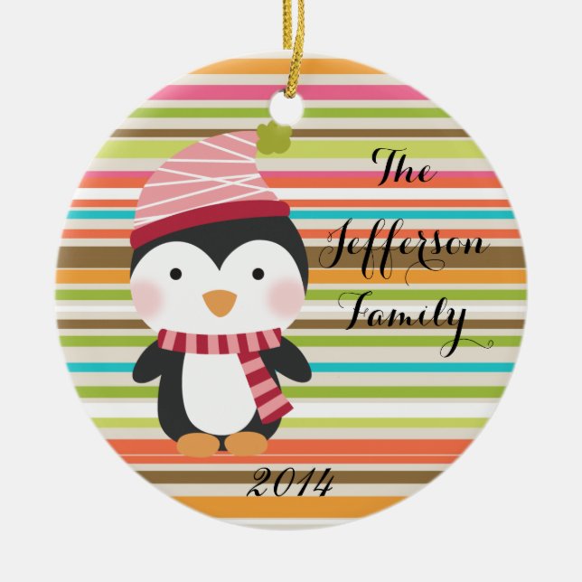 Personalisierter Weihnachtspenguin Keramik Ornament (Vorne)