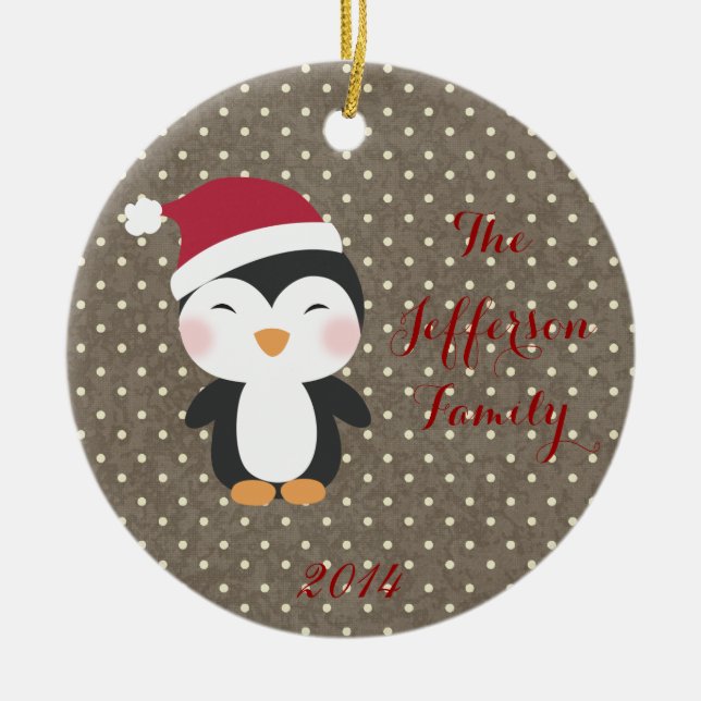 Personalisierter Weihnachtspenguin Keramik Ornament (Vorne)