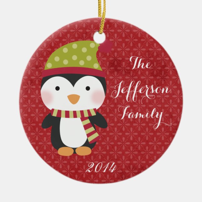 Personalisierter Weihnachtspenguin Keramikornament (Vorne)