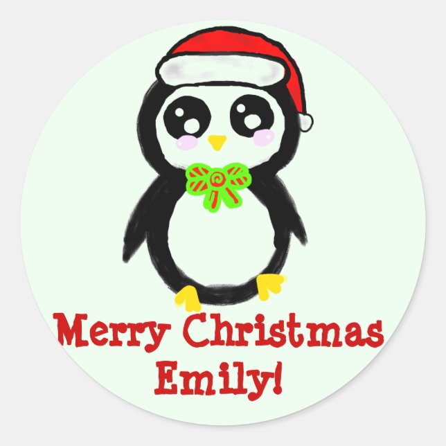 Personalisierter WeihnachtsPenguin Runder Aufkleber (Vorderseite)