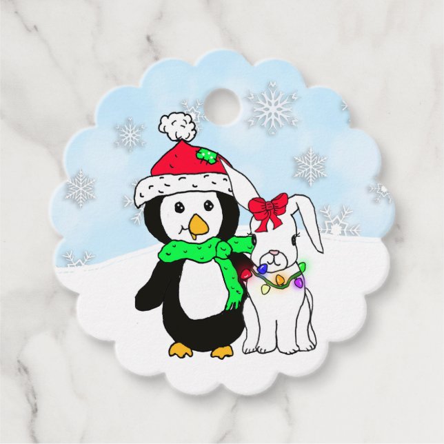 Personalisierter Weihnachtspenguin Snow Bunny Geschenkanhänger (Vorderseite)