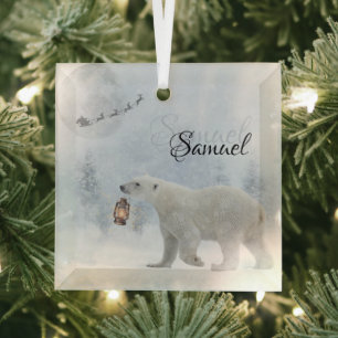 Personalisierter Weihnachtspolarbär Licht Ornament Aus Glas