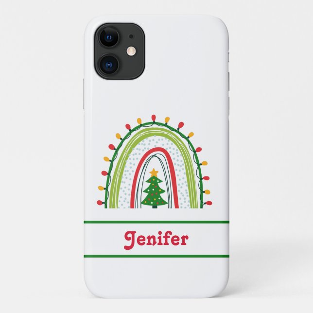 Personalisierter Weihnachtsregenbogen Rot Grün Case-Mate iPhone Hülle (Rückseite)