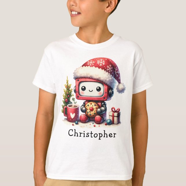 Personalisierter Weihnachtsroboter T-Shirt (Vorderseite)