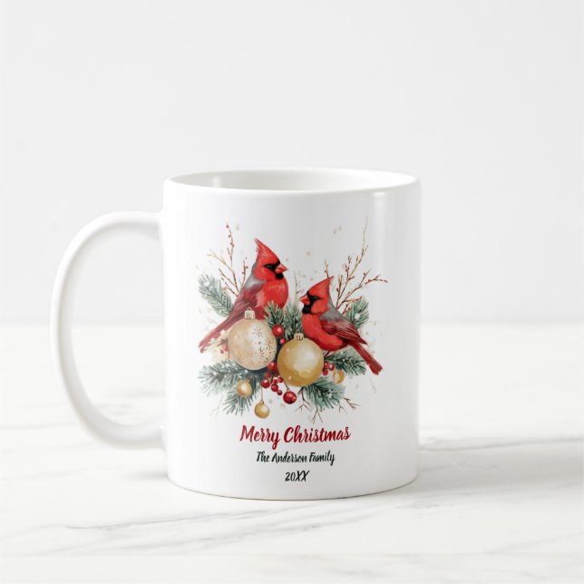 Personalisierter Weihnachtsroter Kardinal und Berr Kaffeetasse (Links)