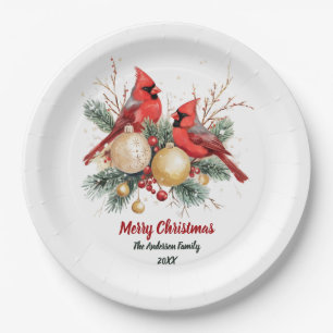 Personalisierter Weihnachtsroter Kardinal und Berr Pappteller