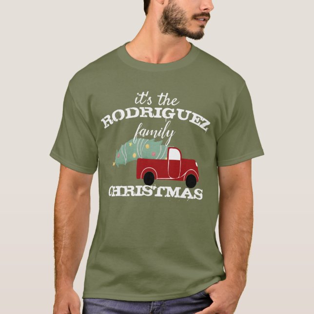 Personalisierter Weihnachtsroter Lkw und Baum T-Shirt (Vorderseite)