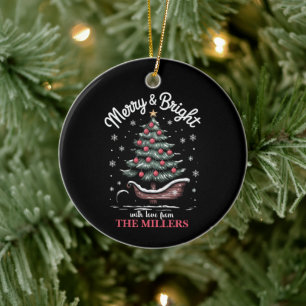 Personalisierter Weihnachtsschlittenbaum Froh und Keramik Ornament