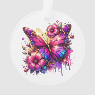 Personalisierter Weihnachtsschmetterling und Blume Ornament